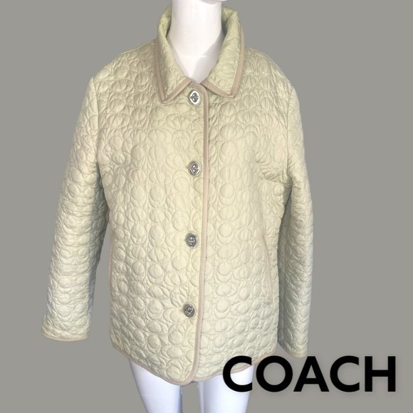 Coach Jackets & Blazers - COACH Off-White Quilted Logo Jacket  (Sz Large)